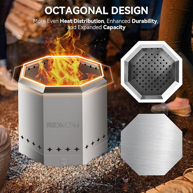 Smokeless Fire Pit 21 Inch, Outdoor Fire Pit for Patio, Portable Stainless Steel Camping Fire Bowl with Adjustable Airflow, Dual-Layer, Removable Ash Pan, Carry Bag Included