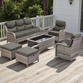 Rilyson Wicker Outdoor Patio Furniture Set - 6 Piece Patio Conversation Sets with Swivel Rocker Chairs, Ottomans, Sofa and Coffee Table, 6 inch Cushions, Deep Seating, for Porch Deck Mixed Grey/Grey