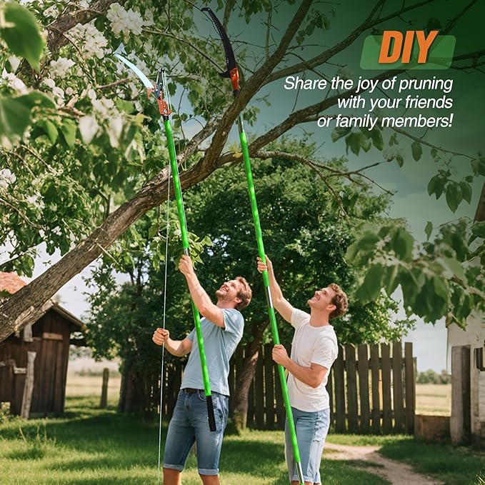 Lineslife Manual Pole Saw, 27ft Extendable Tree Pruner, Sharp Steel Blade and Scissors High Branches Trimming, Branch Trimmer for Pruning Palms and Shrubs