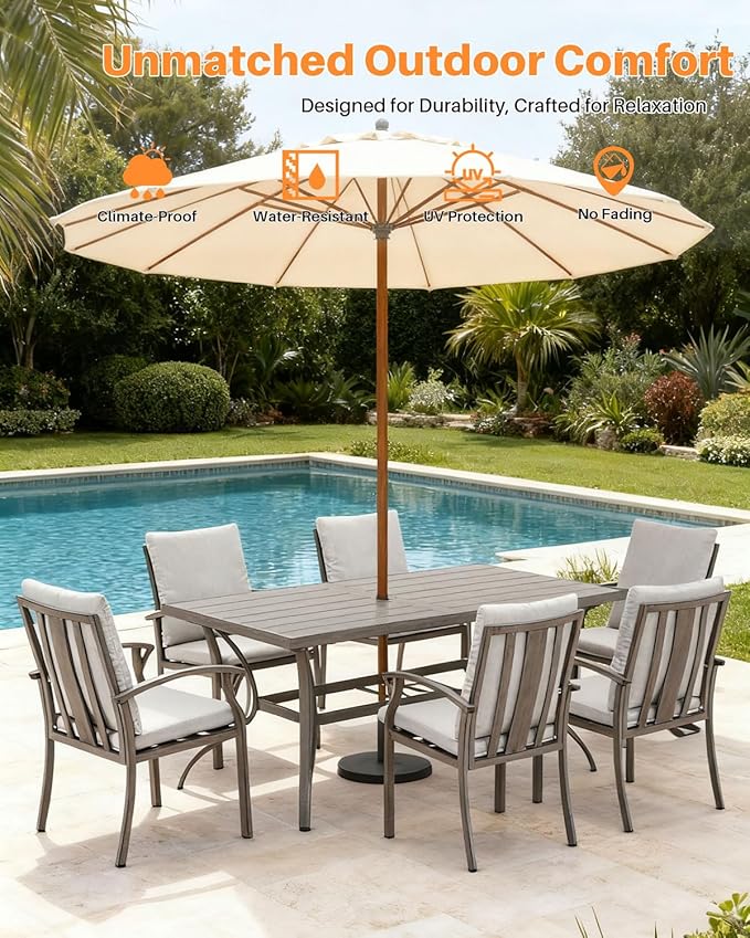 SEEHILL Outdoor Dining Chairs Set of 2, High Backrest Patio Chairs Set with Thick Cushion, All Weather Aluminum Patio Dining Chairs, Patio Furniture Set for Garden, Backyard, Deck, Pool, Limed Oak