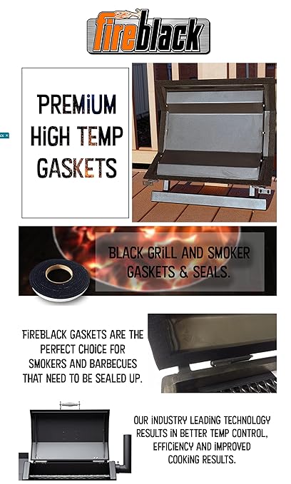 Fireblack® Hi Temp BBQ Smoker Gasket Self Stick 15 ft High Heat 1/2 x 1/8 Black