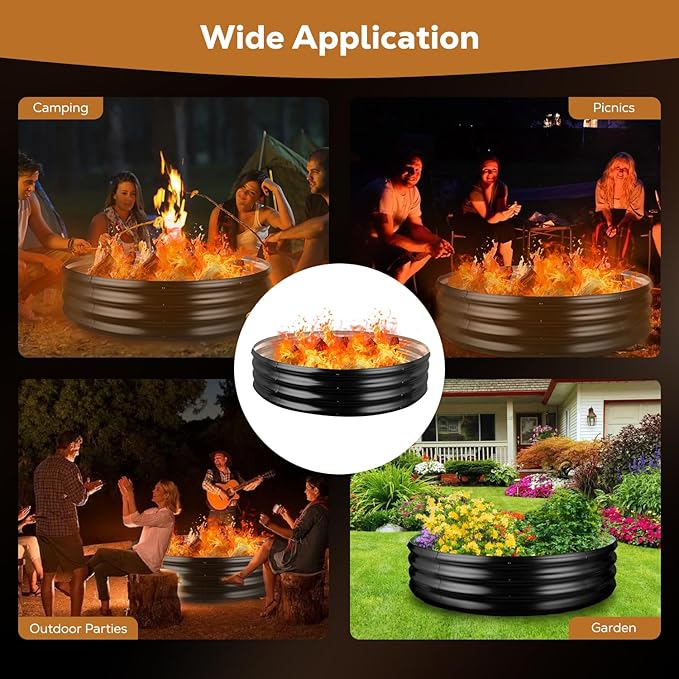 60 Inch Round Galvanized Fire Pit Ring, Round Galvanized Fire Ring, 5 Feet Diameter Round fire Pit, Outdoor fire Pit for Backyard, Camping, Bonfire, Black
