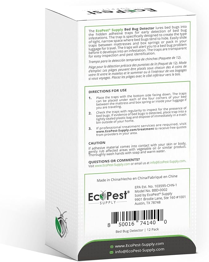 Bed Bug Detector – 12 Pack | Early Detection Bed Bug Trap, Monitor, and Detector for Home and Travel | Indoor Pest Control Traps for Bedbugs