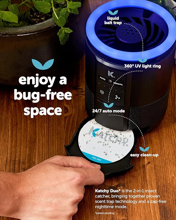 Katchy Duo Indoor Fruit Fly Trap (White) & 8 Pack Refillable Glue Boards