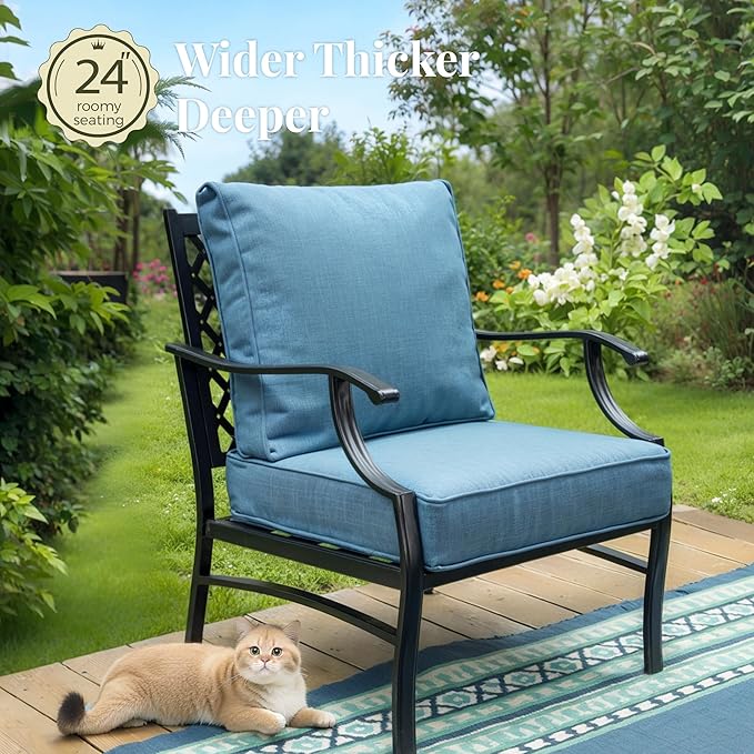 Patio Furniture Set 7 pcs, Outdoor Patio Furniture, 3-Seat Sofa, 2 Single Chairs, 2 Swivel Chairs, 2 Ottomans and 5.75" Extra Thick Cushion, Conversation Set for Deck,Navy Blue