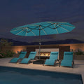 PURPLE LEAF 14ft Patio Market Umbrella with Solar LED and Base Double-Sided Rectangle Outdoor Table Sun Umbrellas with Crank for Pool Beach Deck Backyard Turquoise Blue