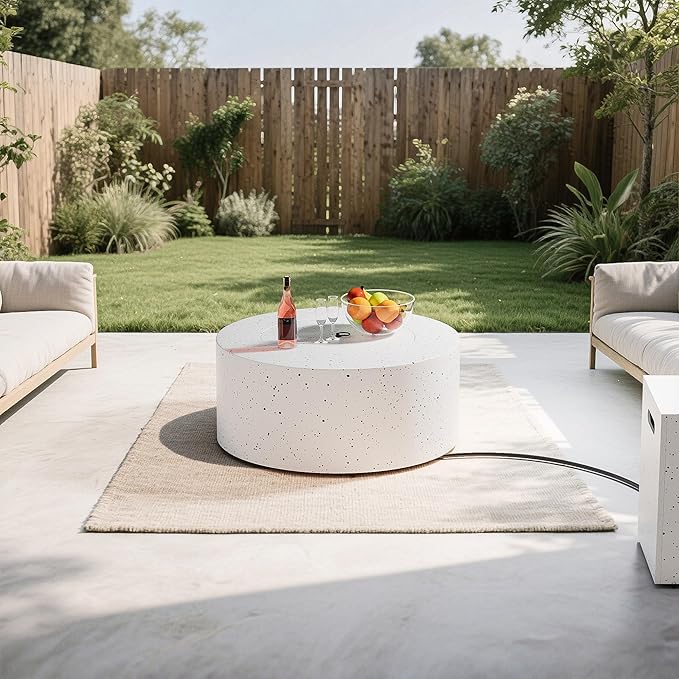 Dineli 2-Piece Outdoor Propane Fire Pit Table Set w Tank Table 30'' Round Fire Pit Table 2-in-1 Firepit Table for Outside Patio Gas Fire Pit Fireplace, 50,000 BTU, Speckled White ﻿