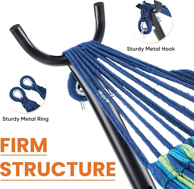 Sweetcrispy Double Hammock with Space Saving Steel Stand Heavy Duty 2 Person Standing Hammocks 450lb Capacity for Outside Garden Yard with Portable Carrying Bag