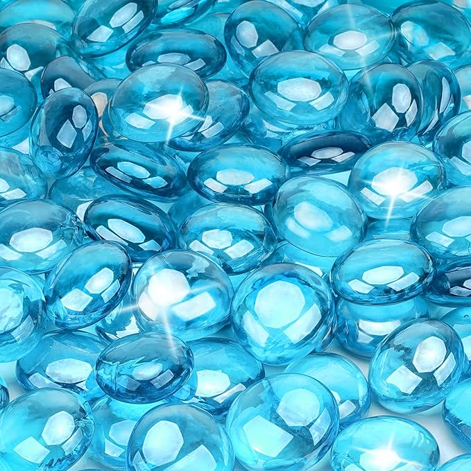 Stanbroil 10-Pound Fire Glass Beads - 1/2 inch Luster Fire Glass Drops for Fireplace Fire Pit | Gas Log Sets | Landscaping | Fish Tank, Caribbean Blue Luster