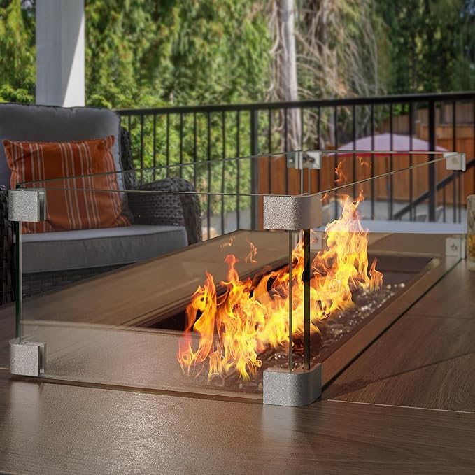Nuu Garden 43" Propane Fire Pit, CSA-Listed Outdoor Fire Pit Table, 50000 BTU Gas FirePit with Lid, Glass Wind Guard, Glass Beads, 2-in-1 Rectangular FirePit for Outside Backyard, Brown