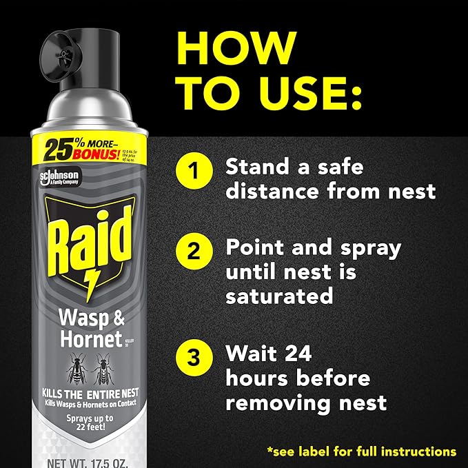 Raid Wasp & Hornet Killer Spray, Bug Killer Kills the Entire Nest, Kills Paper Wasps, Yellow Jackets, Mud Daubers and more, 17.5oz