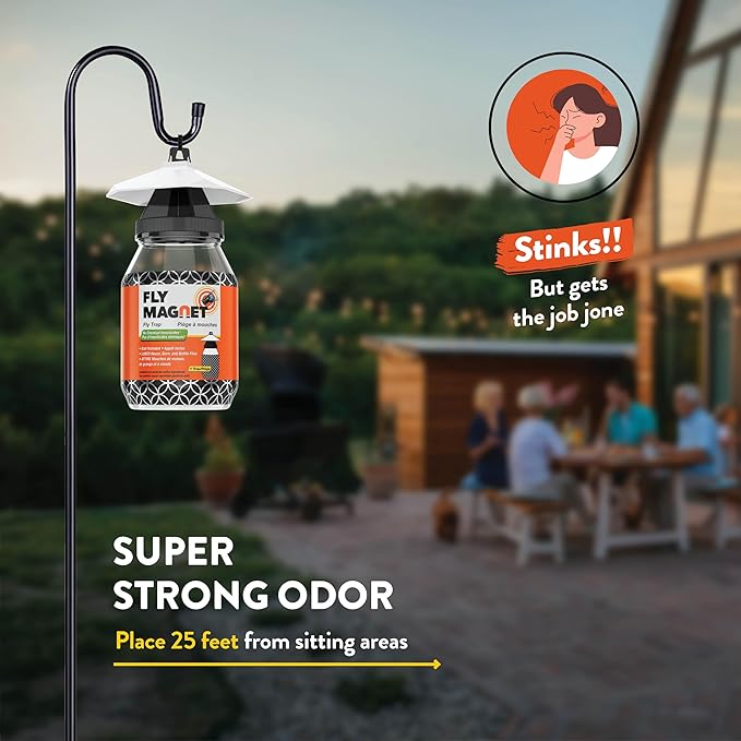 Outdoor Fly Trap [4 Pack] Fly Traps Outdoor with Dissolvable Non-Toxic Bait - Fly Repellent for Outdoor Use Only - Controls Flies for Patios, Barns, Ranches Etc. Hanging Fly Traps with Tie Included