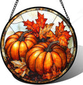 DASTOLL Stained Glass Window Hanging, Pumpkin Maple Leaf Suncatcher for Doors Home Sun Catchers Decoration and Christmas, Mother's Day Birthday Gifts for Women, Men, and Mom 15x15 in