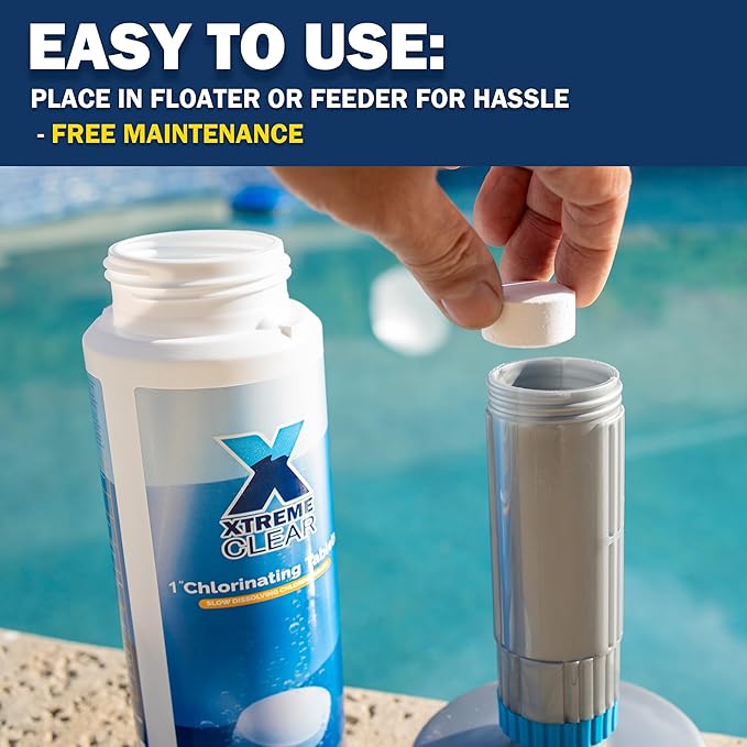 XtremeClear Chlorine Tablets 1 Inch 1.5 lbs for Swimming Pools, Long-Lasting Stabilized 1" Chlorinating Tablets for Spa Hot Tub Chemicals, Small Pool