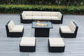 9 Piece Ohana Outdoor Patio Furniture Black Wicker Conversation Set with Fully Assembled Sectional and 42-inch Propane Gas Fire Table