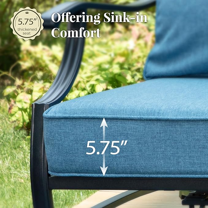 Patio Furniture Set, 4 Pcs Metal Outdoor Conversation Set, 2 Swivel Chairs and 3 Seater Sofa with 5.75" Extra Thick Cushion and Gas Fire Pit Table for Backyard Deck, Navy Blue