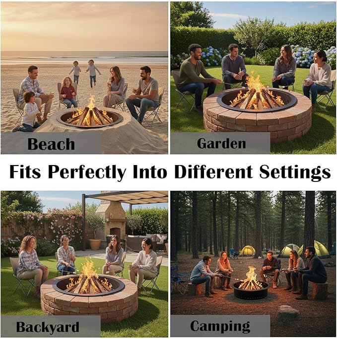 Fire Ring for Outside Fire Pit 36-Inch Outer/32-Inch Inner Diameter, VivaGarden Heavy Duty Solid Metal Steel Round Fire Pit Ring for Camping, DIY Campfire FirePit Insert Kit for Wood Burning, Black
