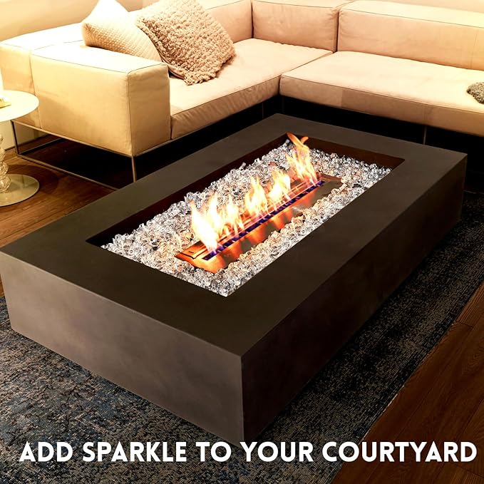 GasSaf 1/2 Inch Fire Glass Reflective Tempered Fireglass Cut Crushed FireGlass for Fire Pit, Fireplace, Replaces Existing Gas Logs & Lava Rocks (10 Pound)(Crystal Ice Reflective)