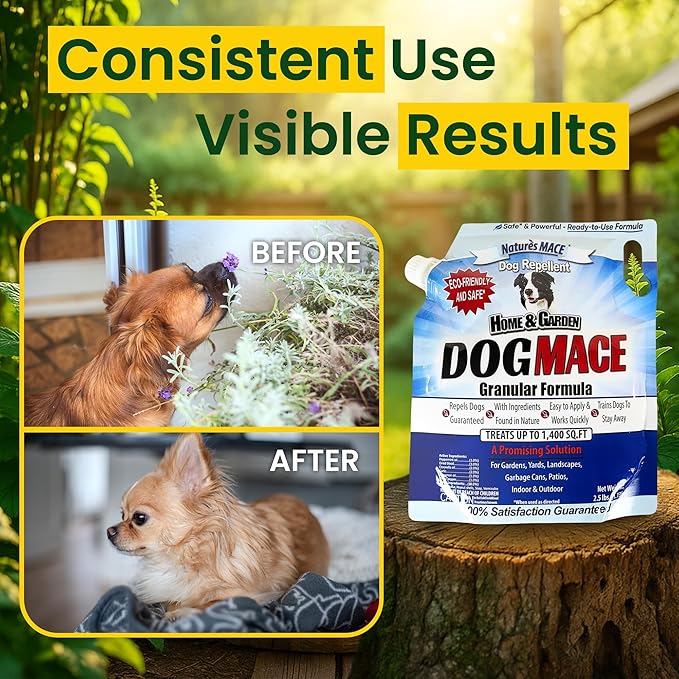 Nature’s MACE Dog MACE Granular Dog Repellent, 2.5 lb – Outdoor Dog Deterrent for Lawn, Yard, Garden, and Plants, Helps Keep Dogs Away from Bushes and Flower Beds, Covers up to 1,400 Sq. Ft.
