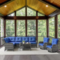 Belord Outdoor Furniture Sectional Sofa L Shaped Couch - Patio Wicker Set with 2 Swivel Glider Chairs, 5 Piece Rattan Patio Conversation Sets with Blue Cushion for Deck Backyard Sunroom