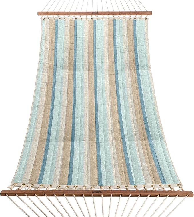 Nags Head Hammocks Gateway Mist Sunbrella Quilted Hammock – 13 ft. x 55 in., 450 lb Capacity, Cumaru Spreader Bar, Galvanized Hardware, Handcrafted in The Carolinas