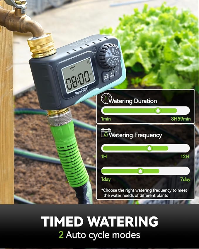RAINPOINT Sprinkler Timer, 100% Metal Pipe Water Timer for Garden Hose, Programmable Hose Controller for Watering, Sprinkler Controller with Manual Watering/Rain Delay for Outdoor Lawn & Garden 1 Zone