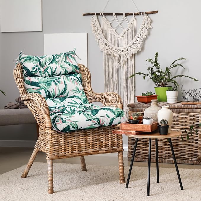 EAGLE PEAK Tufted Outdoor/Indoor High Back Patio Chair Cushions, Set of 2, 46'' x 22'', Tropic Green