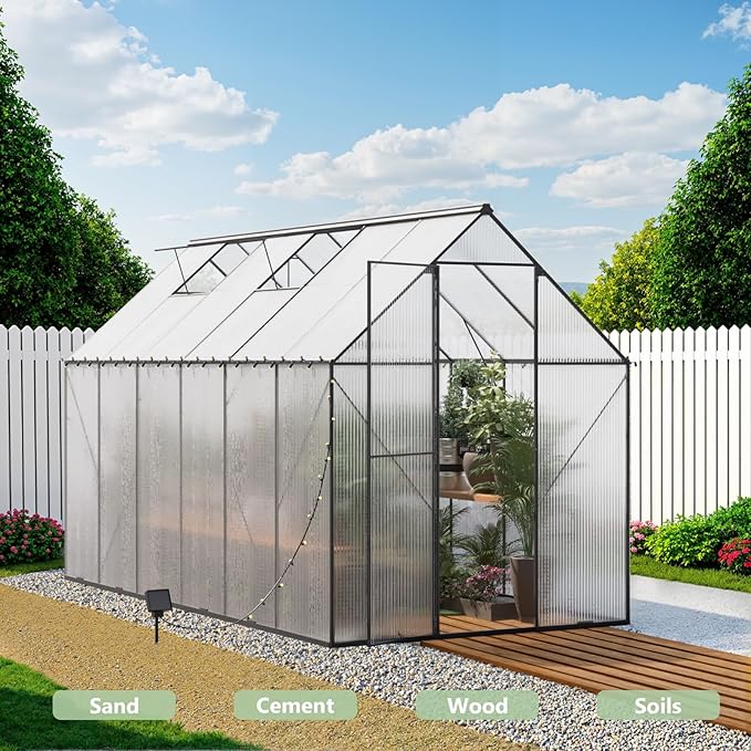 6X12 FT Greenhouse for Outdoors, Heavy Duty Polycarbonate Greenhouses, Large Walk-in Greenhouse with Roof Vent, Aluminum Hot House for Garden & Backyard