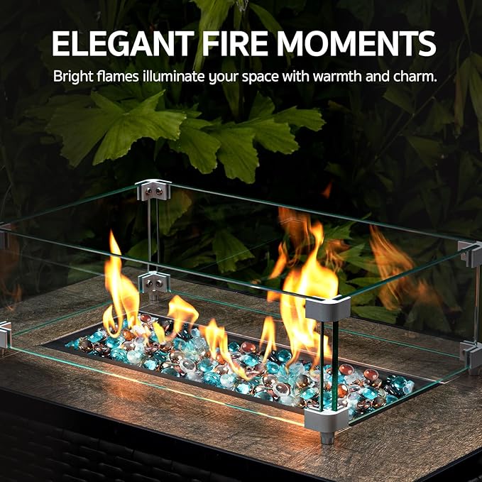 GASPRO 10 lbs Fire Pit Glass for Propane Fire Pit, 3/4 Inch Fire Glass Beads for Fireplace Fire Pit Table, Glass Rocks for Landscaping - White Blue Amber