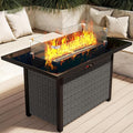 Propane Fire Pit Table, Outdoor Fire Pit Table, 43" Rattan Rectangle Outdoor Gas FirePit with Glass Wind Guard, Tempered Glass Tabletop, Lid, CSA Listed, 60,000 BTU, Outside Patio Deck & Garden, Black
