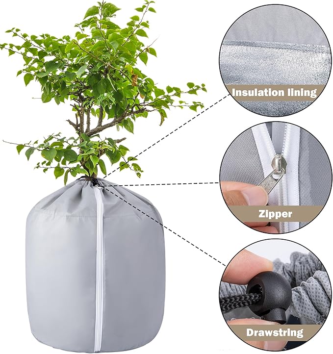Tlswshsy 2PCS Plant Winter Protection Pot - 27.6" x 25.6" Flower Pot Protection Bag - Anti-Frost Winter Pot Plant Cover with Drawstring and Zipper for Winter Outdoor Fruit Trees Potted Plants Shrub