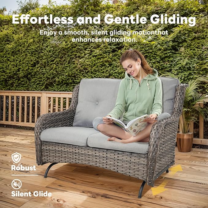 Belord 4 Piece Patio Furniture Set with Fire Pit Table - 41inch 50000 BTU Propane Fire Pit Table with High Back Loveseat Glider Chair and 2 Swivel Rocker Chair for Casual Gathering