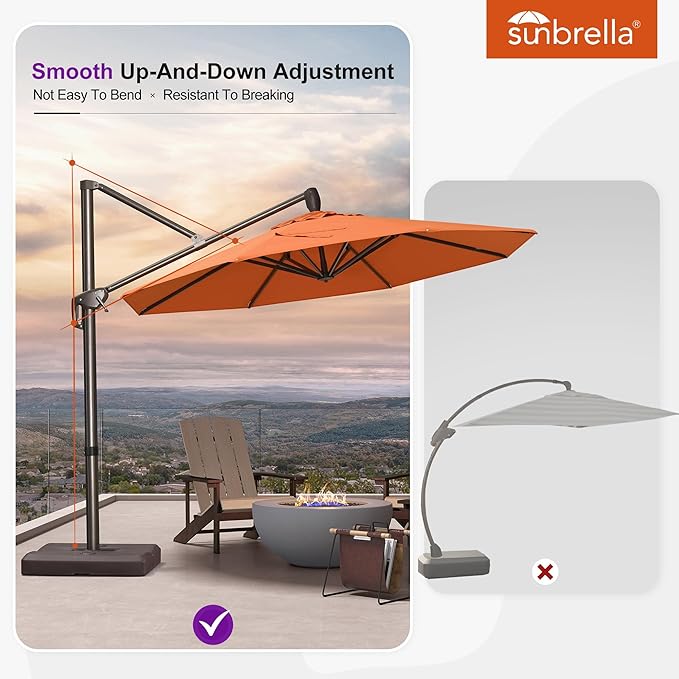 PURPLE LEAF 10FT Cantilever Patio Umbrella with Base Included Round Umbrella with 360° Rotation Aluminum Outdoor Offset Hanging Umbrella for Patio Pool, Burnt Orange
