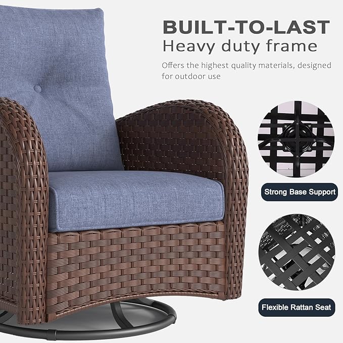 LayinSun 9 Pieces Outdoor Patio Furniture Set, Rattan Wicker Sectional Swivel Rocker Chairs Sets