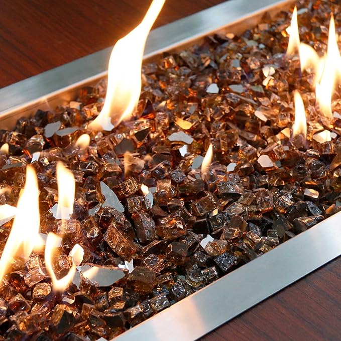 Grisun Copper Fire Glass for Fire Pit - 1/2 Inch High Luster Reflective Tempered Glass Rocks for Natural or Propane Fireplace, 10 Pounds Safe for Outdoors and Indoors Firepit Glass