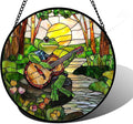 DASTOLL Stained Glass Window Hanging, Frog Playing Guitar Suncatcher Diamond Glass Panel Funny Sun Catchers Decor for Birthday for Women, Men, Wife, Aunt, and Mom 11.8x11.8 in