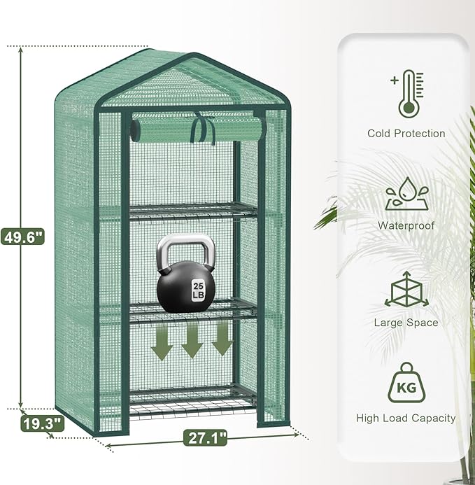 Greenhouse for Indoor Outdoor, Small Plastic Plant Green House 3-Tier Rack Stand Portable Greenhouses with Durable PE Cover for Seedling