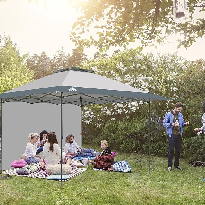 EAGLE PEAK 13x13 Pop up Canopy Tent w/One Wall, Instant Canopy Easy Set up Folding Shelter w/One Privacy Curtain, 169 Square Feet Sun Shade, Light Gray