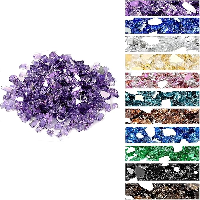 onlyfire 10 Pounds Fire Glass for Propane Fire Pit, 1/4 Inch Reflective Firepit Glass Rocks for Gas Fireplace and Fire Pit Table, Purple
