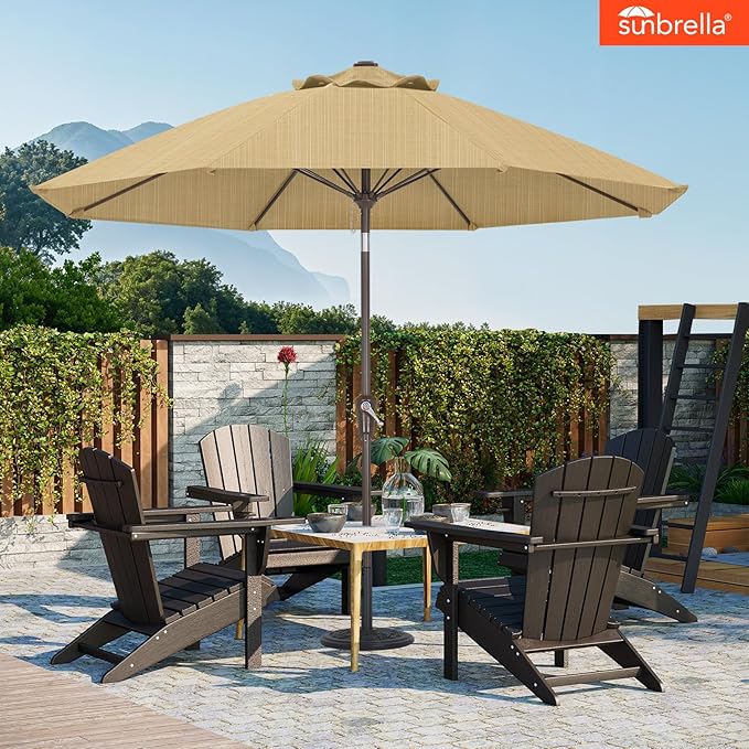 ABCCANOPY 10-Year No Fading 9FT Patio Umbrella, Acrylic Outdoor Table Umbrella with 8 Sturdy Ribs for Deck, Backyard, Garden, Yard (Khaki)