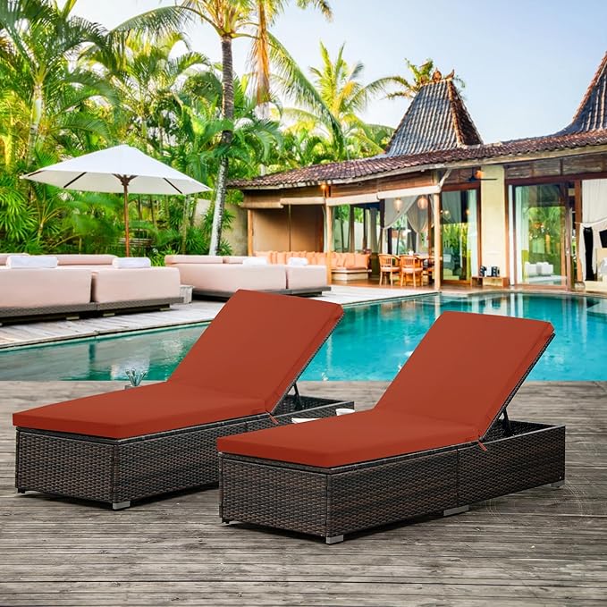 Chaise Lounge Cushions Outdoor Set of 4 - Waterproof and Fade Resistant Sun Lounger Replacement Cushions - Patio Lounger Pads with Removable Cover for Pool, Deck, 80 x 26 x 3 Inch, Rust