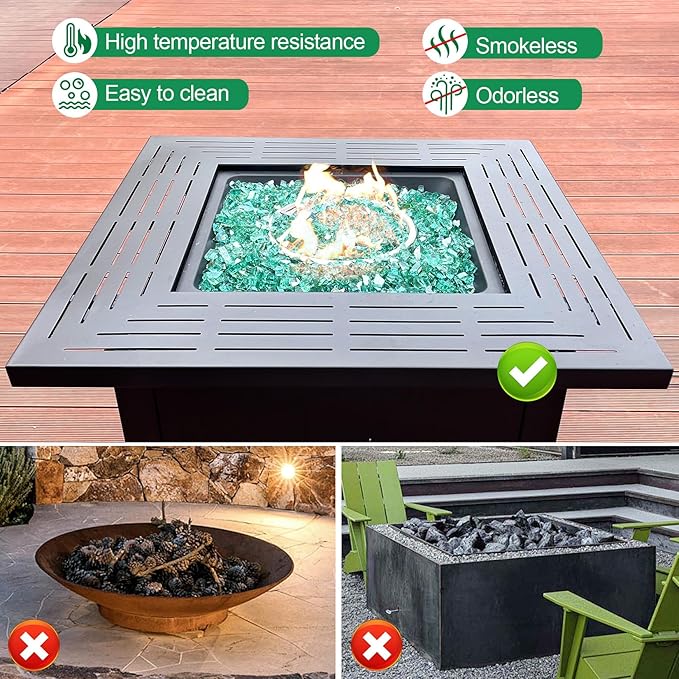 GasSaf 1/2 Inch Fire Glass Reflective Tempered Fireglass Cut Crushed FireGlass for Fire Pit, Fireplace, Replaces Existing Gas Logs & Lava Rocks (10 Pound)(Green Reflective)