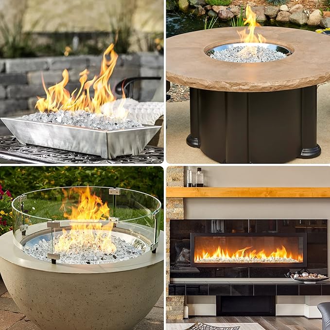 Onlyfire 10 pounds Fire Glass for Propane Fire Pit and Gas Fireplace, 1/2 Inch Reflective Firepit Glass Rocks for Fire Pit Table and Fire Bowl, High Luster Platinum