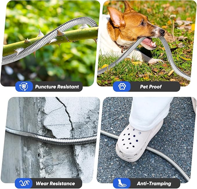 Garden Hose 25ft, Stainless Steel Metal Water Hose with 10 Function Nozzle, Lightweight Hose, No Kink, Leak-proof, Puncture Resistant for Yard, Outdoor, RV