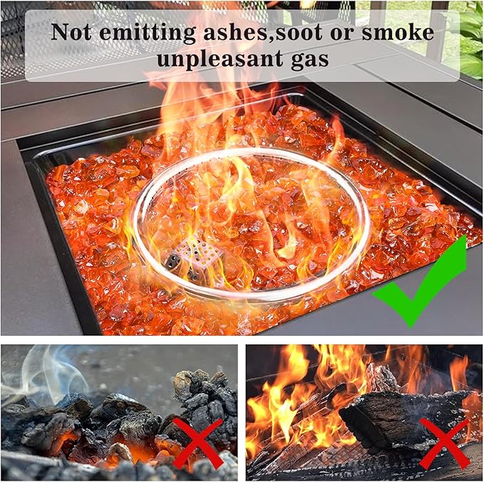 GRISUN Orange Red Fire Glass for Fire Pit - 1/2 Inch Tempered Glass Rocks for Natural or Propane Fireplace, Safe for Outdoors and Indoors Firepit Glass, 10 Pounds