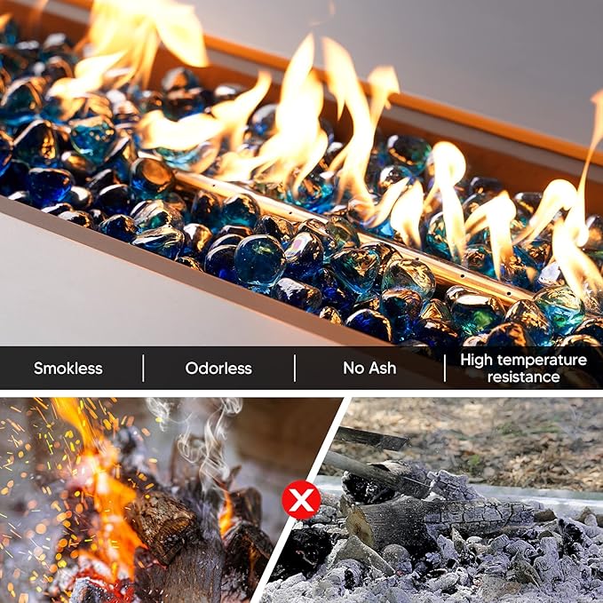 onlyfire 10-Pounds Fire Glass Diamonds for Propane Fire Pit, 1 Inch Reflective Firepit Glass Rocks Stones for Gas Fireplace and Fire Pit Table, Cobalt Blue