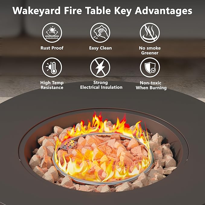 32 inch Outdoor Propane Fire Table, Round Patio Fire Pit Table, 50,000 BTU Gas FirePit with Lid, Cover, Lava Rocks, CSA Certified, Black