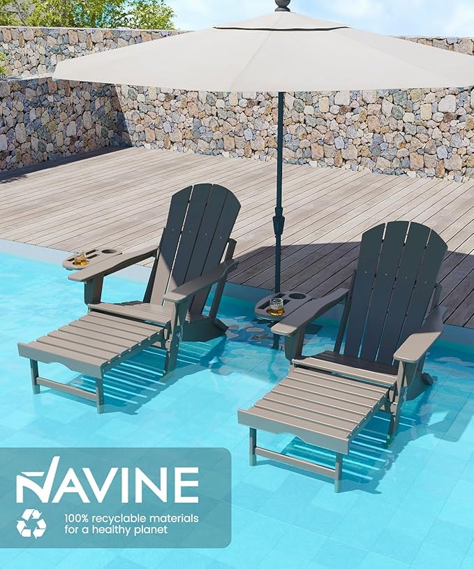 Adjustable Adirondack Chair with Retractable Ottoman Set of 8, HDPE Folding Adirondack Chair with Cup Holder, All Weather Fire Pit Chair for Outdoor.