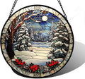 DASTOLL Stained Glass Window Hanging Christmas Tree Winter Snow Night Scenery 7.8" - Suncatcher Door Garden Kitchen Sun Catcher Home Decor Birthday for Mom Men Woman Friend