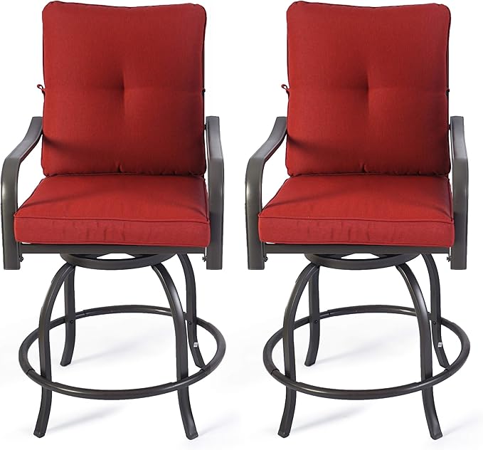 Kozyard Isabella Outdoor Patio High Swivel Bar Stools/Chairs,Counter Height Tall Patio Swivel Chairs, for Bistro Set for 2, Backyard, Cafes, Bistro, Restaurants and Chic Bars (Burgundy)